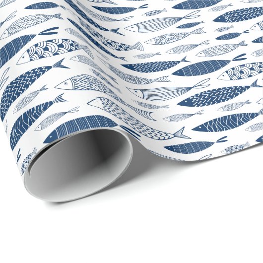 Blaue Fische Geschenkpapier (Rolleneckpunkt)