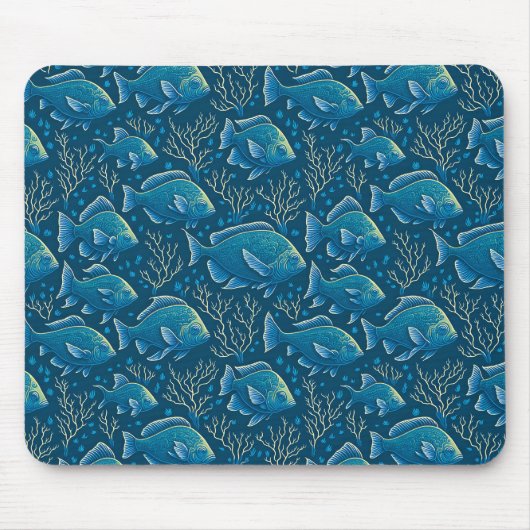 Blaue Fische Nahtloses Muster Mousepad (Vorne)