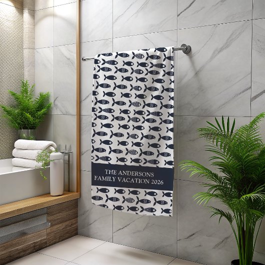 Blaue Fische personalisiert Strandtuch