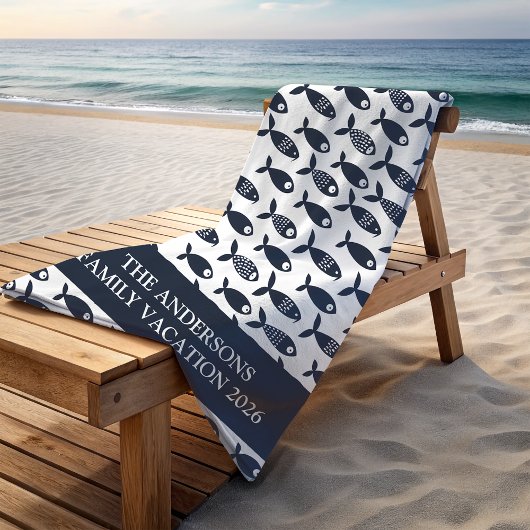 Blaue Fische personalisiert Strandtuch