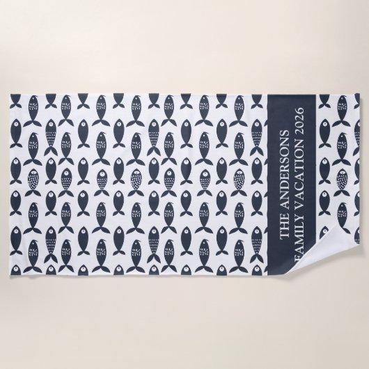 Blaue Fische personalisiert Strandtuch (Vorderseite)