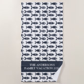 Blaue Fische personalisiert Strandtuch (Vorderseite)