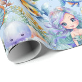 Blaue Fische und Meerjungfische Geschenkpapier (Rolleneckpunkt)