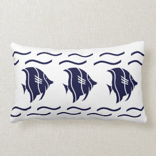 Blaue Fische & Wellen auf einem weißen PILLOW Lendenkissen