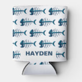 Blaue Fischknochen Muster Personalisiert Dosenkühler (Vorderseite)