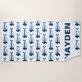 Blaue Fischknochen Muster Personalisiert Strandtuch (Vorderseite)
