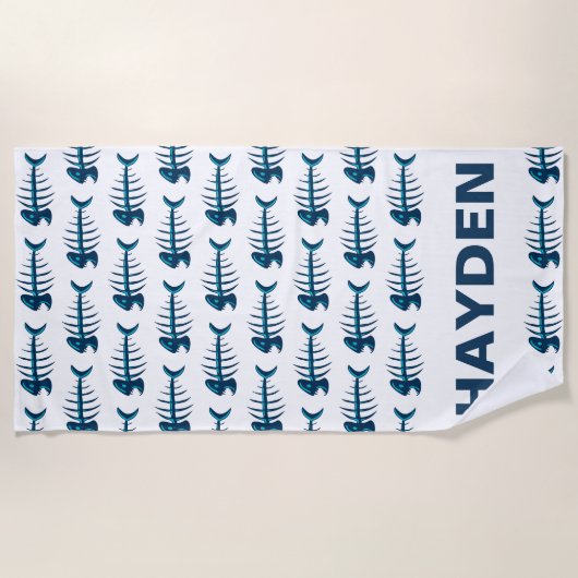 Blaue Fischknochen Muster Personalisiert Strandtuch (Vorderseite)