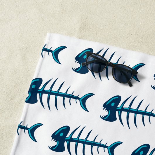 Blaue Fischknochen Muster Personalisiert Strandtuch (Beispiel)