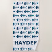 Blaue Fischknochen Muster Personalisiert Strandtuch (Vorderseite)