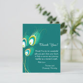 Blaue flache Hochzeit des Pfau-4x5 danken Ihnen zu Dankeskarte (Stehend Vorderseite)