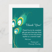 Blaue flache Hochzeit des Pfau-4x5 danken Ihnen zu Dankeskarte (Vorne/Hinten)