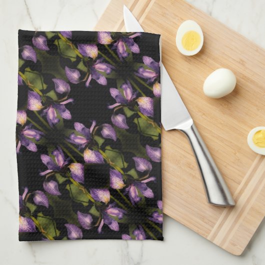 Blaue Flagge Iris Blume Abstraktes Muster Geschirrtuch (Viertel Falte)