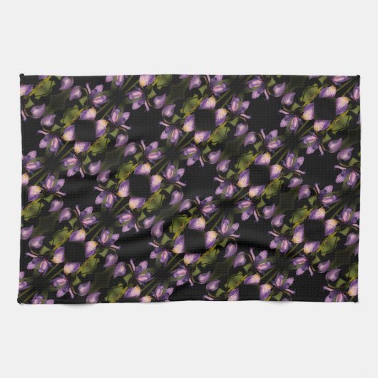 Blaue Flagge Iris Blume Abstraktes Muster Geschirrtuch (Horizontal)