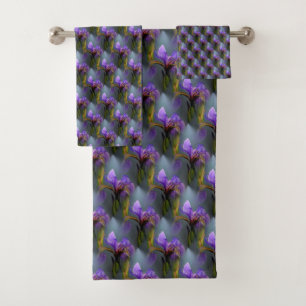 Blaue Flagge Iris Blume Art Muster   Badhandtuch Set