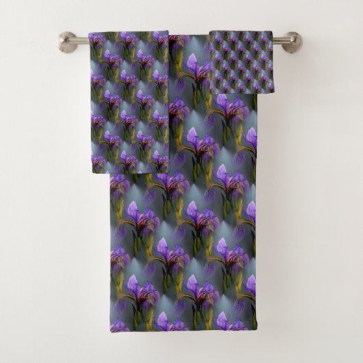 Blaue Flagge Iris Blume Art Muster   Badhandtuch Set (Insitu)