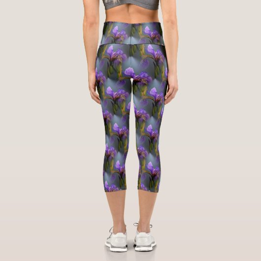 Blaue Flagge Iris Blume Art Muster Capri Leggings (Rückseite)