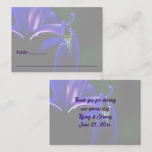 Blaue Flagge Iris Blume Personalisiert Hochzeit Platzkarte (Vorne/Hinten)