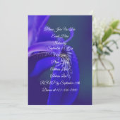 Blaue Flagge Iris Blume Petal Elegantes Party Einladung (Stehend Vorderseite)