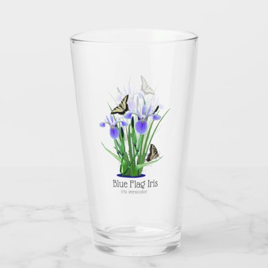 Blaue Flagge Iris und Frack-Schmetterlinge Glas (Rückseite)
