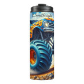 Blaue Flame Monster Truck Wüste Thermosbecher (Vorderseite)