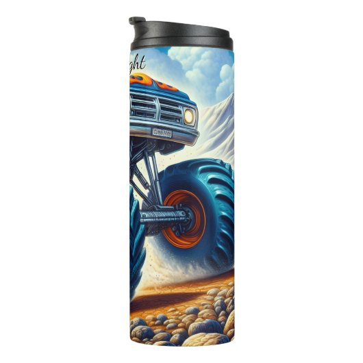 Blaue Flame Monster Truck Wüste Thermosbecher (Nach rechts gedreht)