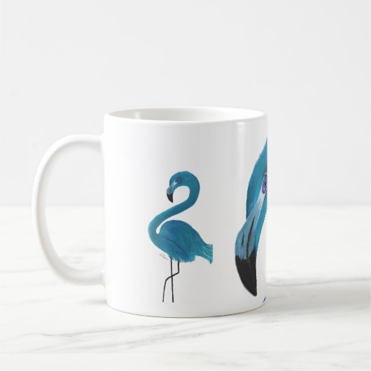 Blaue Flamingo-Kunst Kaffeetasse (Links)