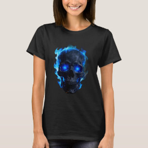 Blaue-Flamme-Totenkopf-Dunkles-Gotik-Grafik-T-Shir T-Shirt