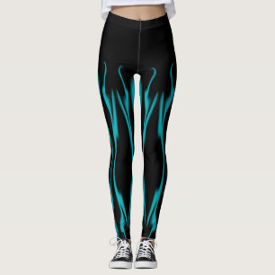 Blaue Flammen mit Schwarz Leggings