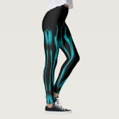 Blaue Flammen mit schwarzer Farbe Leggings (Rechts)