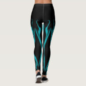 Blaue Flammen mit schwarzer Farbe Leggings (Rückseite)