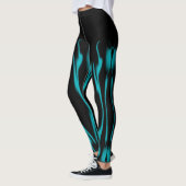 Blaue Flammen mit schwarzer Farbe Leggings (Links)