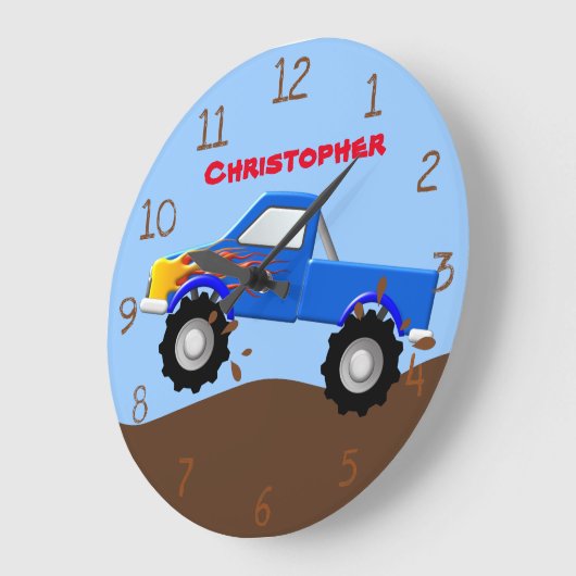 Blaue Flammen-Monster-LKW Große Wanduhr (Winkel)