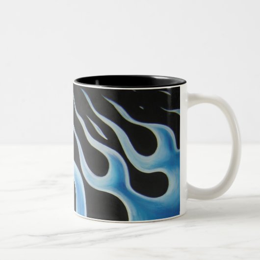 Blaue Flammen-Tasse Zweifarbige Tasse (Rechts)