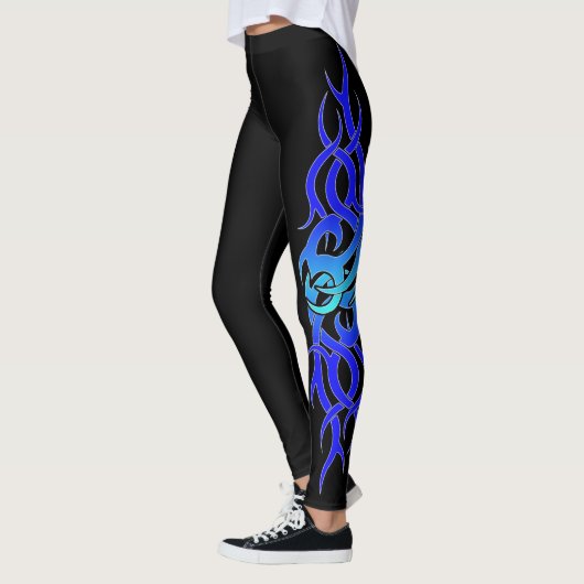"Blaue Flammen-" Tätowierungs-Effekt-Leggings Leggings (Links)