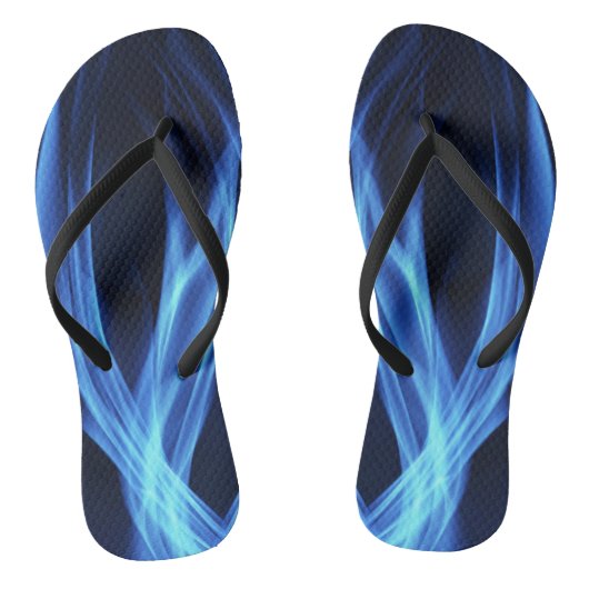 Blaue Flammenwirbel Dunkle Flip Flops Badesandalen (Fußbett)