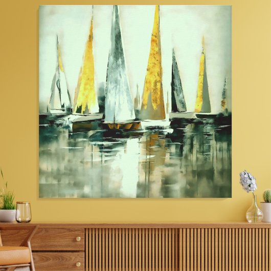 Blaue Flaxen Gelb und Griechen Segeln auf Stillwas Leinwanddruck (Insitu (Wohnzimmer))