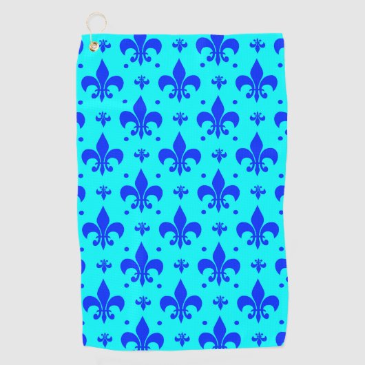 Blaue Fleur-de-lis-Musterdesign Golfhandtuch (Vorderseite)