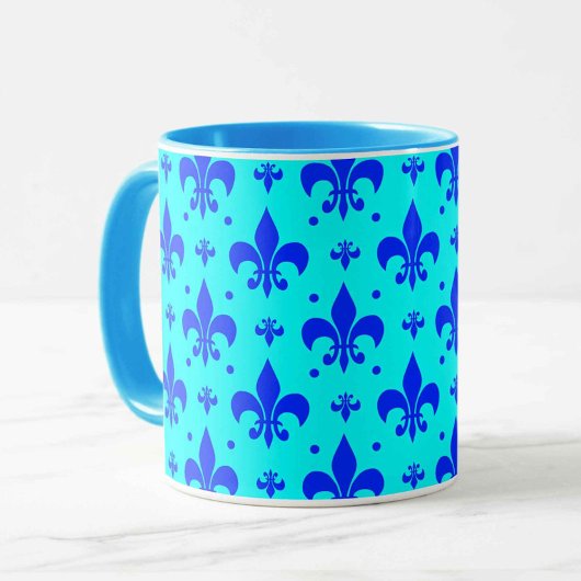Blaue Fleur-de-lis-Musterdesign Tasse