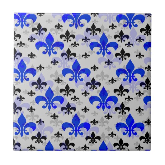 Blaue Fleur De Lis Oberflächenmuster Design Fliese (Vorderseite)