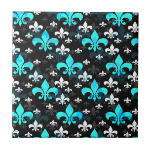 Blaue Fleur De Lis Oberflächenmuster-Design Fliese