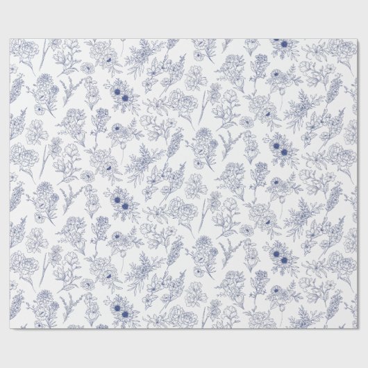 blaue fleurs de saison geschenkpapier (Flach)