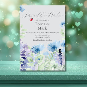Blaue & Flieder Blumen "Save The Date"-Karte Save The Date