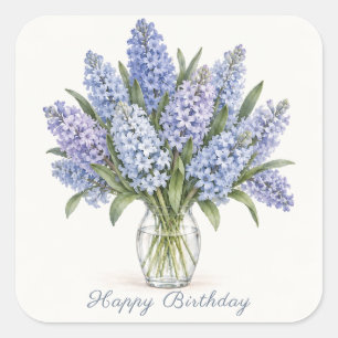 Blaue Flieder-Hyazinthen Frohe Geburtstag-Aufklebe Quadratischer Aufkleber