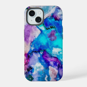 Blaue Flieder Teal Abstrakte Wasserfarbe iPhone 15 Hülle