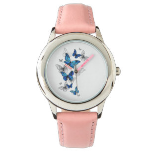 Blaue fliegende Schmetterlinge Morpho Armbanduhr