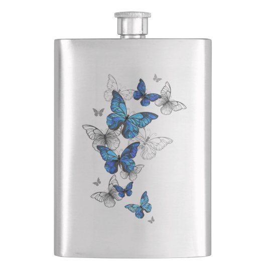 Blaue fliegende Schmetterlinge Morpho Flachmann (Vorderseite)