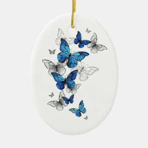 Blaue fliegende Schmetterlinge Morpho Keramik Ornament