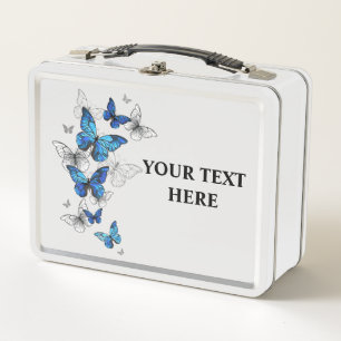 Blaue fliegende Schmetterlinge Morpho Metall Brotdose