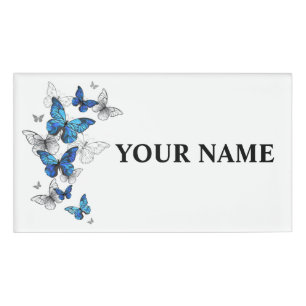Blaue Fliegende Schmetterlinge Morpho Namenschild
