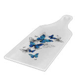 Blaue fliegende Schmetterlinge Morpho Schneidebrett (Ecke)